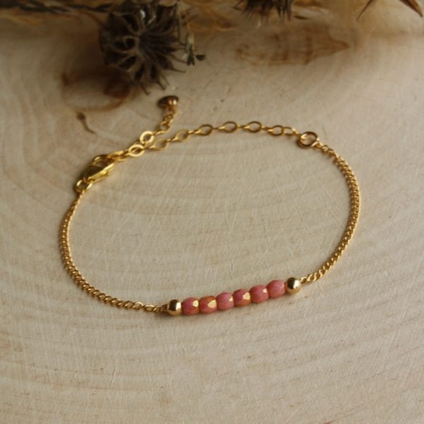 Pauline bracelet verre de bohème rose pastel gold filled Tik Tik création