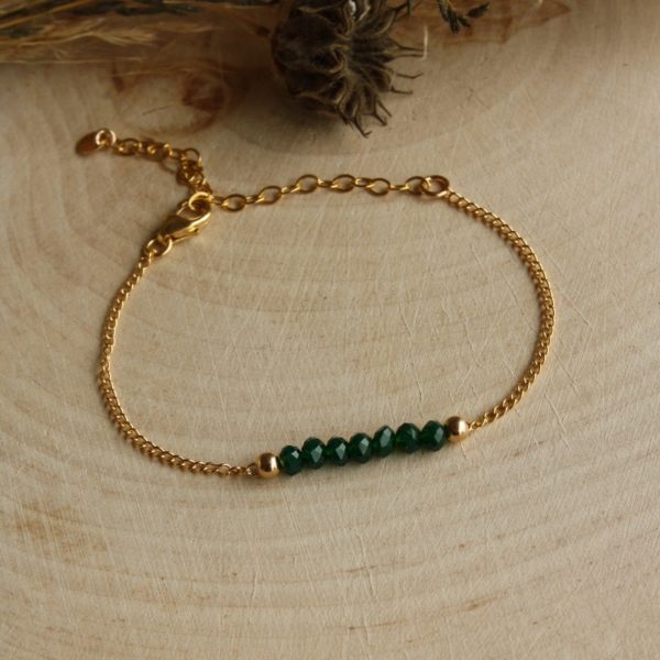 Pauline bracelet verre de bohème vert bouteille gold filled Tik Tik création