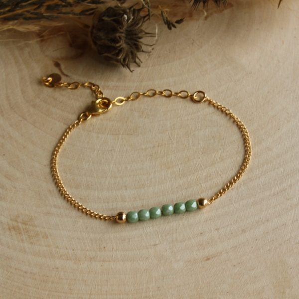 Pauline bracelet verre de bohème vert pastel gold filled Tik Tik création